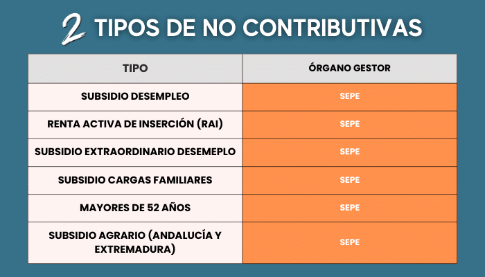 Tipos de prestaciones no contributivas